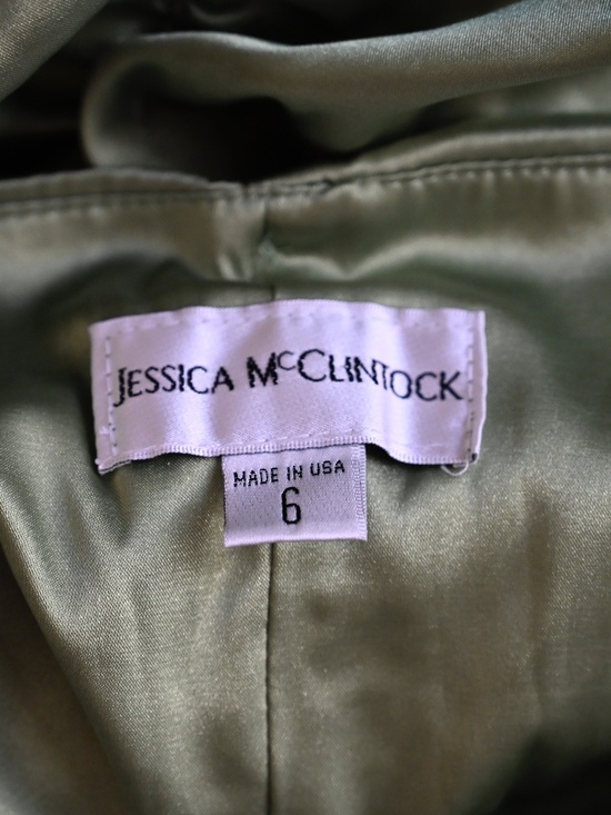 90s Jessica McClintock Green Satin Ruched Halter Mini Dress – Size 6 - Picture 3 of 3